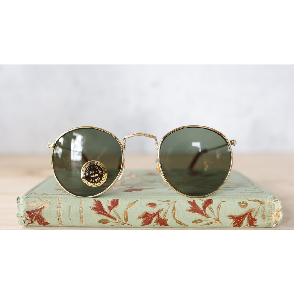 Vintage 1980s semi-round Sunglasses Goth NOS Grunge Goldtone Steampunk